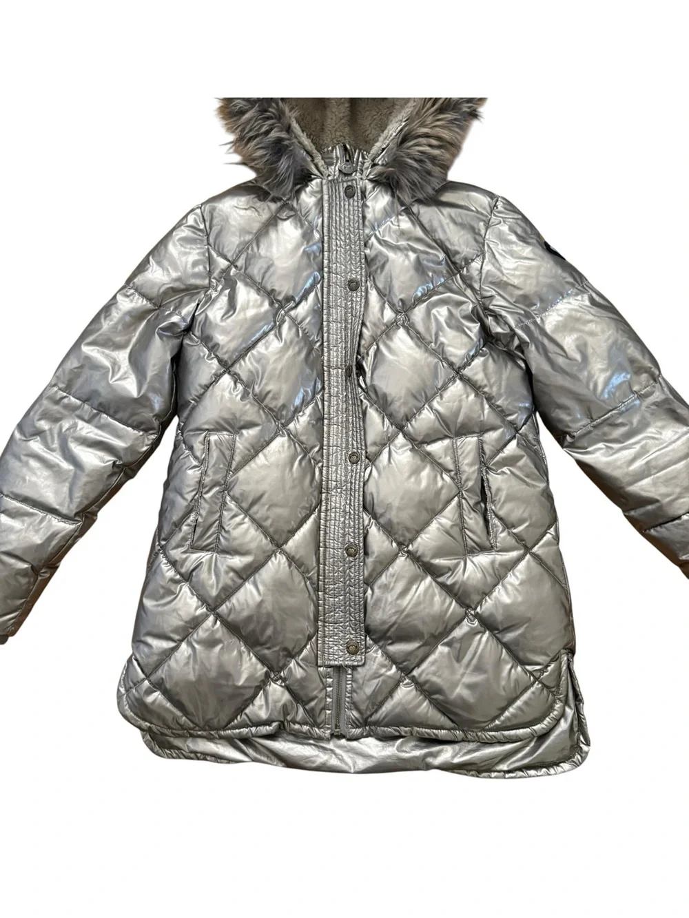 Appaman Sloan Puffer Jacket Girls 14 Quilted Metallic Gold Faux Fur Sherpa Coat